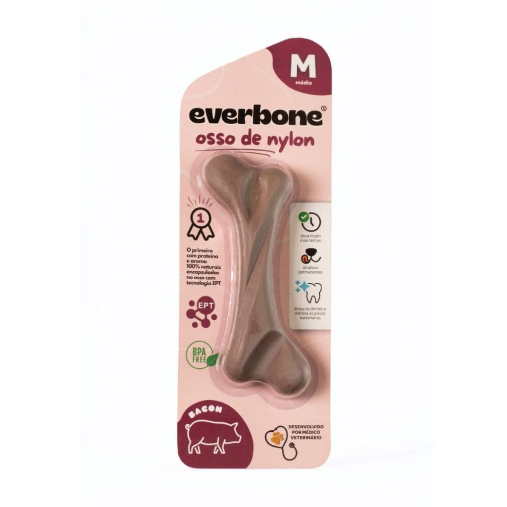 OSSO MORDEDOR CACHORRO NYLON RESISTENTE SABOR BACON EVERBONE