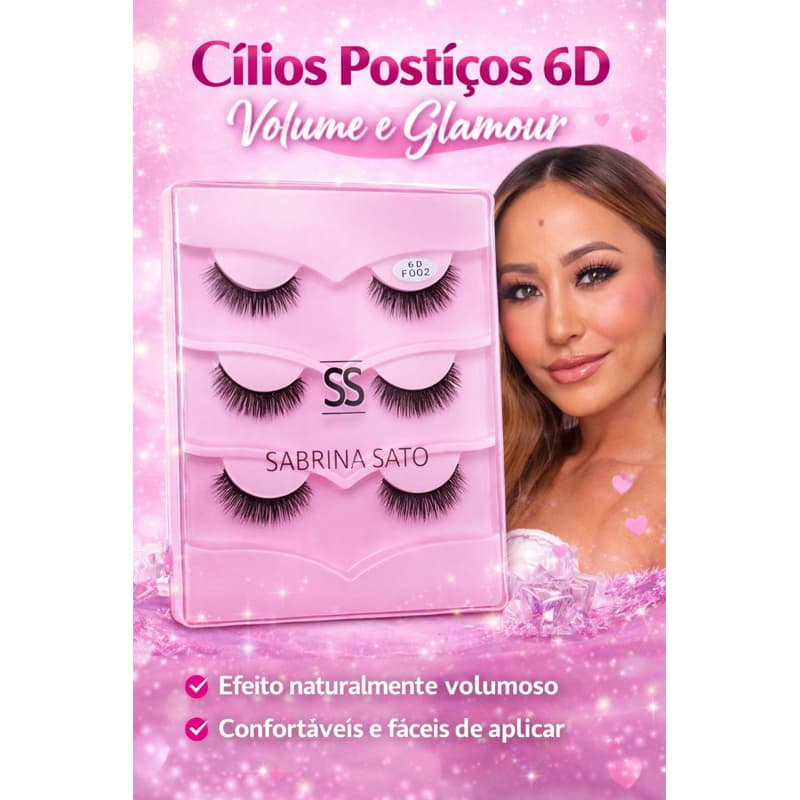 Kit Cílios Postiços 6D Sabrina Sato – 3 Pares Volume e Glamour