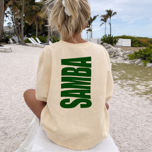 Camiseta Oversized Feminina Verão Tropical Tendencia Samba Brasileiro 100% Algodão Praia Brasil