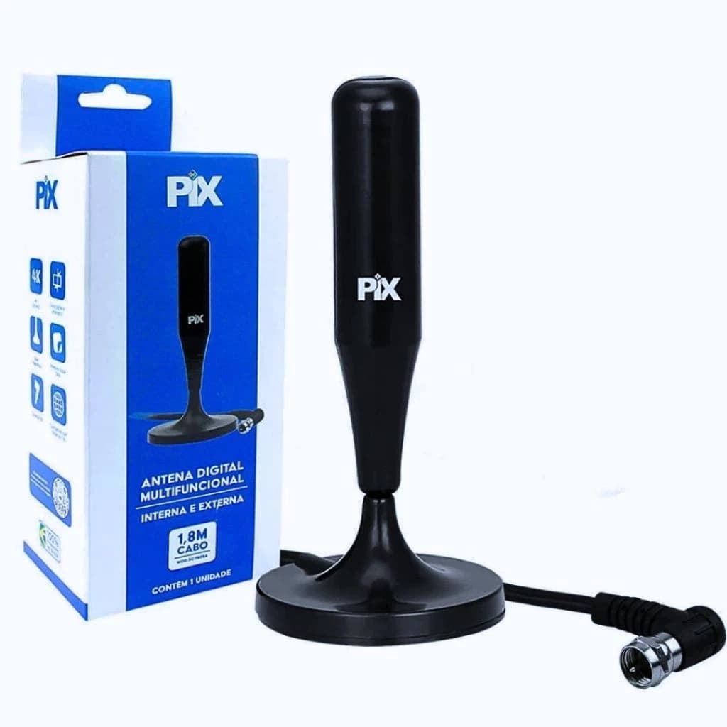 Antena Digital 1,8M  Amplificada - Tv Interna / Externa HDTV / UHF Base Imã