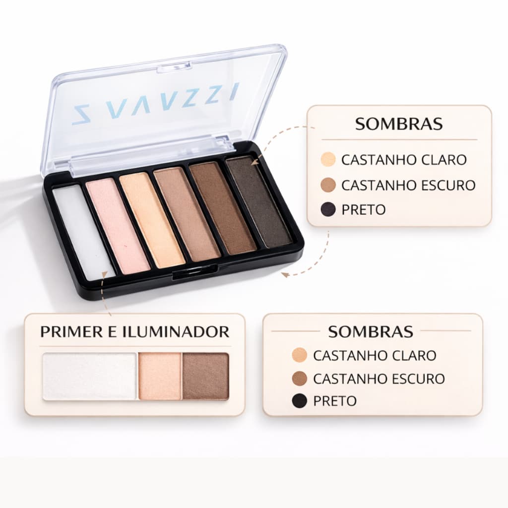 Sombra Para Sobrancelhas com Primer Paleta Trio de Sombra Cores 6g  Savazzi