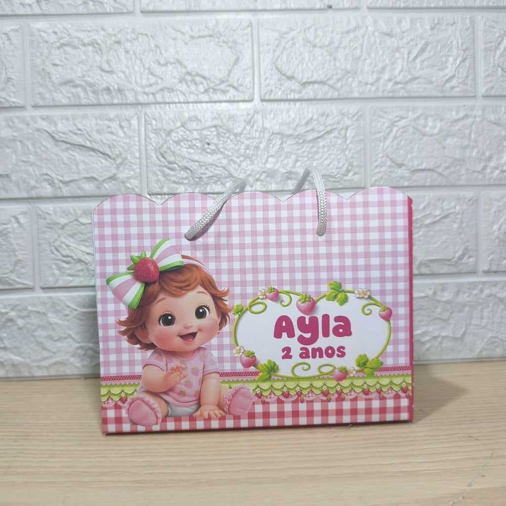 PEGUE E MONTE Sacolinha MORANGUINHO BABY 3D VERMELHA Personalizada para Festa Lembrancinhas