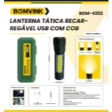 Lanterna Tática Bomvink-4302 LED Recarregável USB Alta Potência Zoom Preta