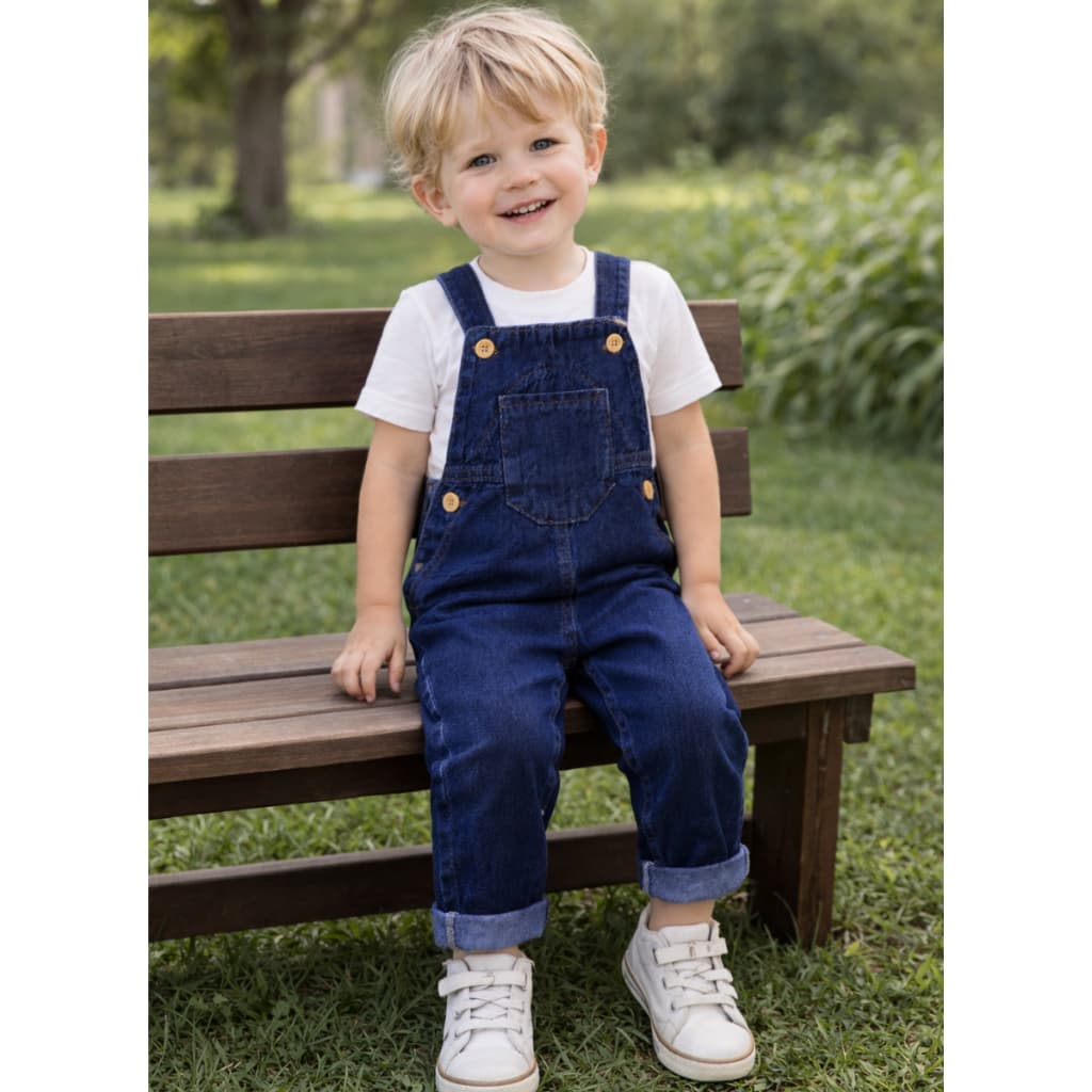 Macacão Jardineira Calça Jeans,SARJA BEJE  Infantil Menino 1 A 3 Anos - PB