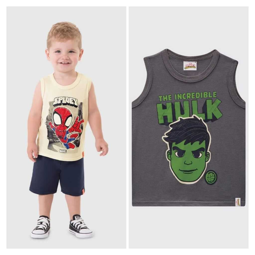 Kit Com 2 Regatas Infantil Marvel Hulk Spidey Malwee Kids