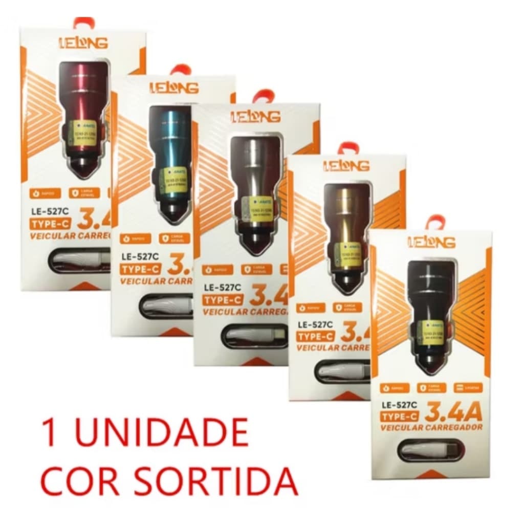 CARREGADOR VEICULAR RAPIDO FONTE MAIS CABO USB-TC LELONG 3.4A
