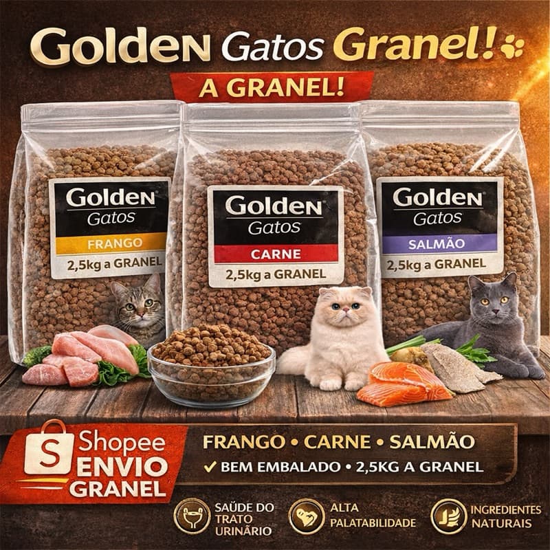 Ração Golden Gatos a Granel 2,5kg Frango Carne Salmão Gatos Adultos Premium Envio no Mesmo Dia Ótima Validade
