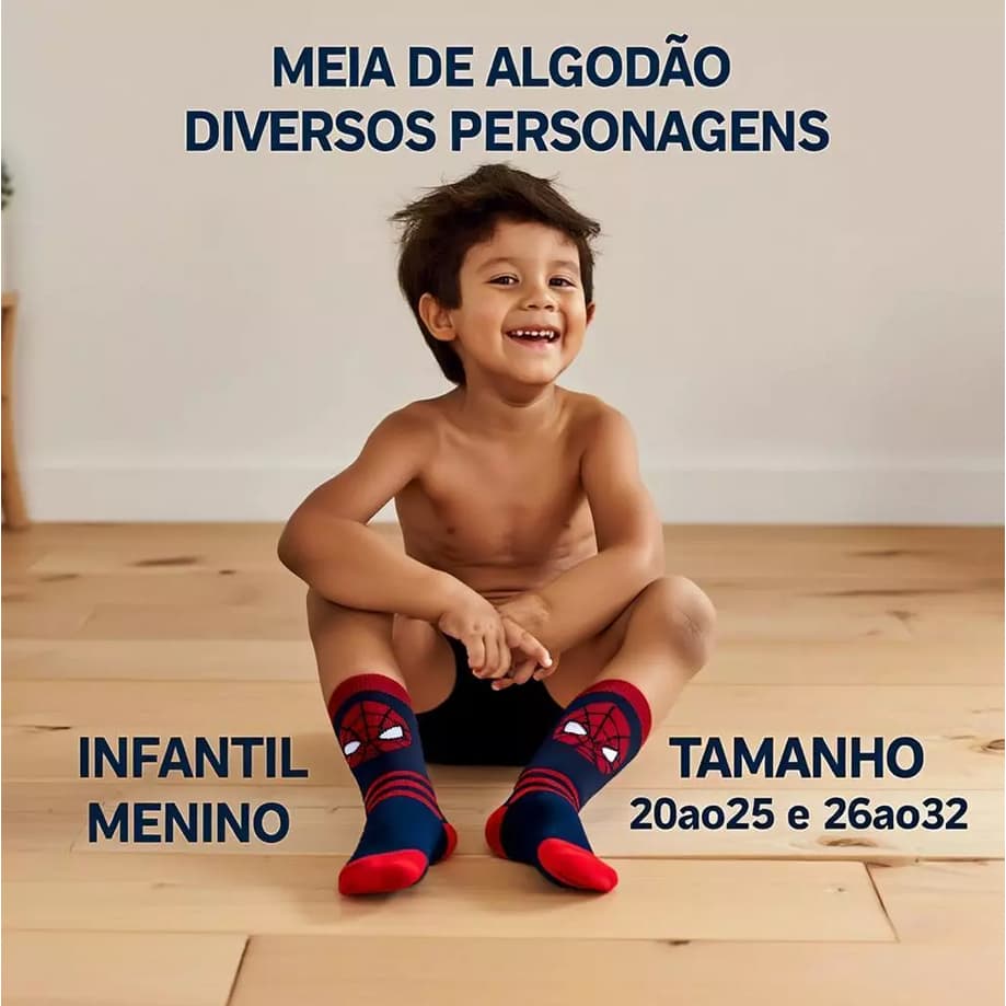 Kit 12 pares de Meia Infantil Marvel todos os Heróis ENVIO IMEDIATO