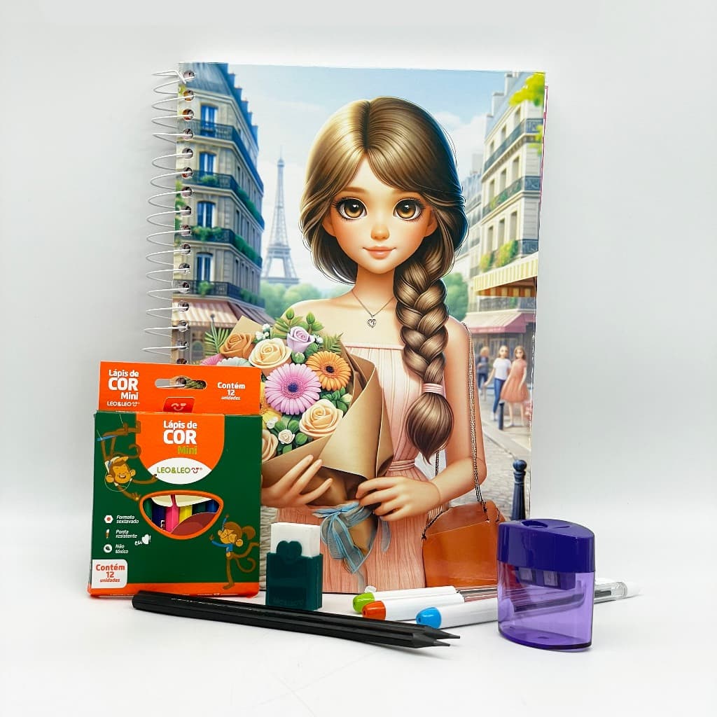 Kit Escolar Paris – Caderno Universitário 10 matérias com Bolsa e Adesivos