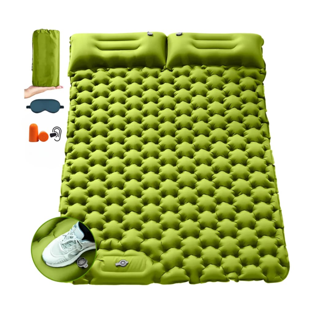 Colchão Inflável Casal Automático Camping Com Bomba De Pé Embutida Travesseiro 10cm