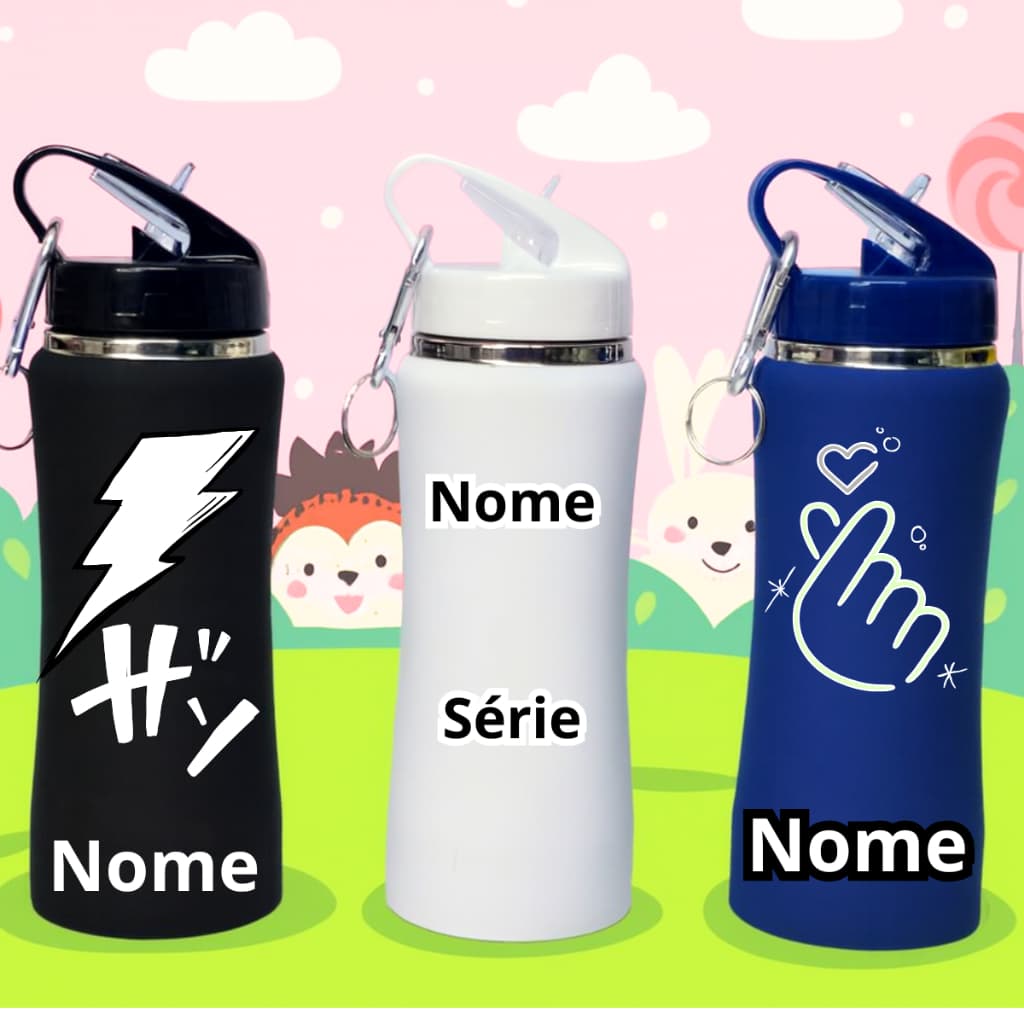 Garrafa Infantil Portátil 350ml Térmica Escolar Desenho Nome Anime Naruto Série Escola Criança passeio