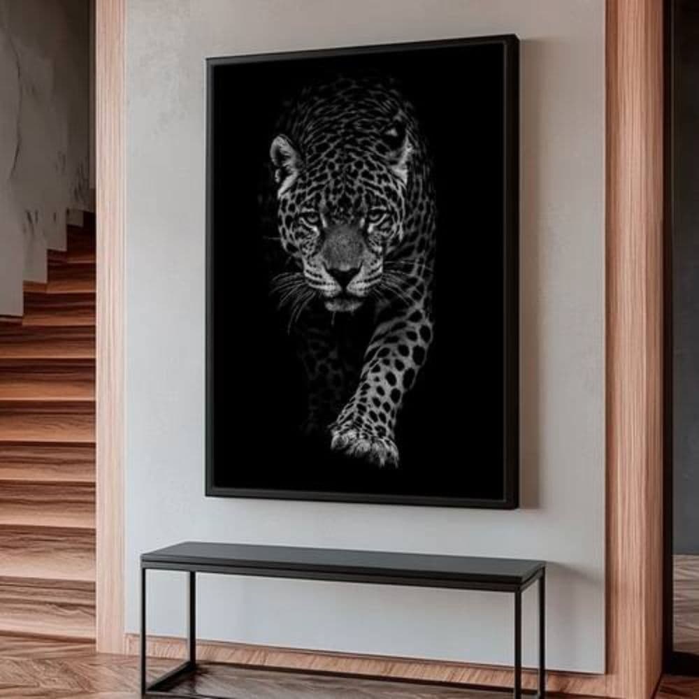 Quadros Decorativos Onça Pintada Preto Branco para Sala Quarto 1 Tela 60x40 cm Moderno