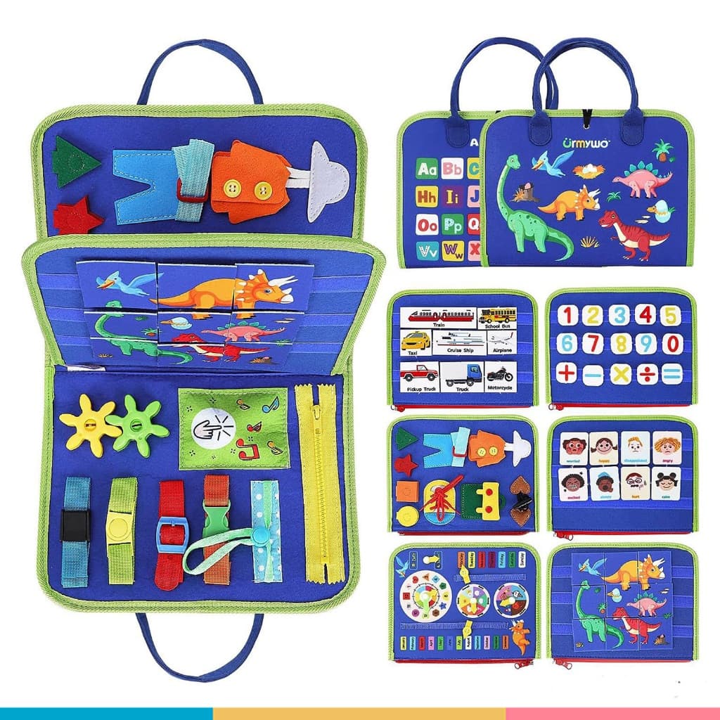 Busy Board Livro Sensorial Montessori 12 em 1 Quiet Book Infantil Feltro Educativo Dinossauro 3+