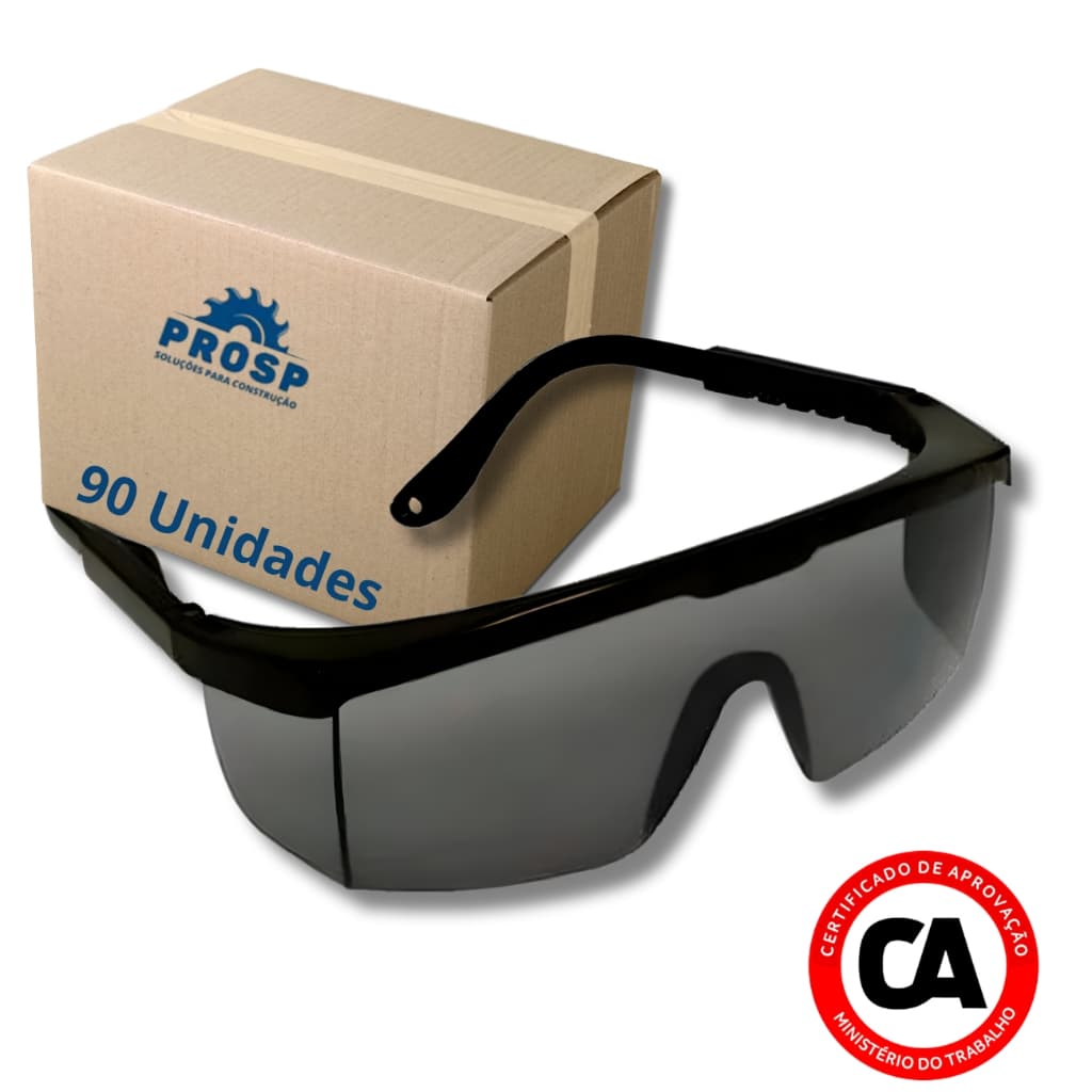 Kit 90 Óculos de Proteção Fumê Segurança Epi com CA Obras