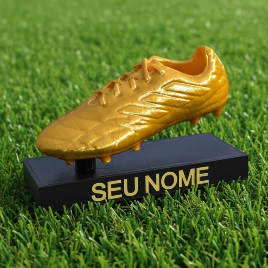 Troféu Chuteira de Ouro Personalizada com Nome | Troféu Decorativo Futebol Premium | Presente Exclusivo