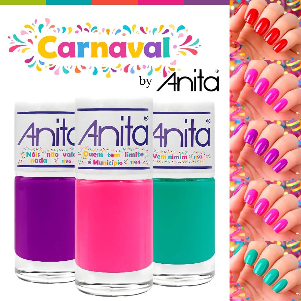 Kit 3 Esmaltes Anita Coleção Carnaval Lançamento Tons Vibrantes Esmalte Atacado