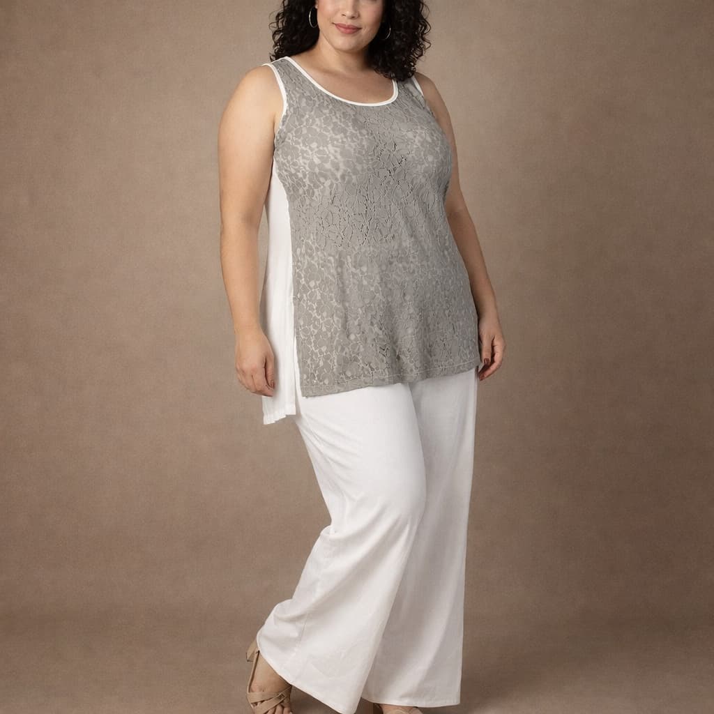 Regata Plus Size malha com Frente Renda tamanhos 44 ao 52