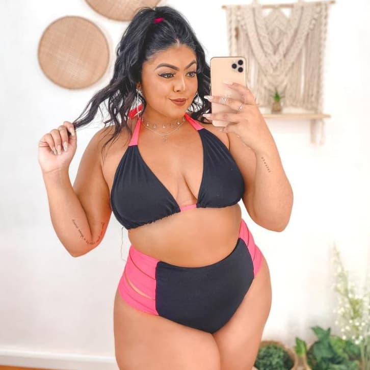 Biquini Plus Size Cintura Alta Cortininha Verão Moda Praia no Estilo