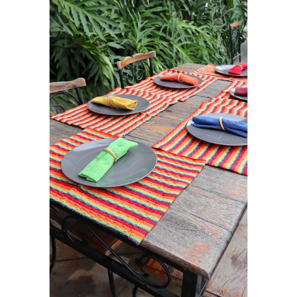 Kit De Jogo Americano Decorativo Para Mesa 100% Algodão Tear Mineiro 6 Lugares (Americanos + Guardanapos + Argolas)