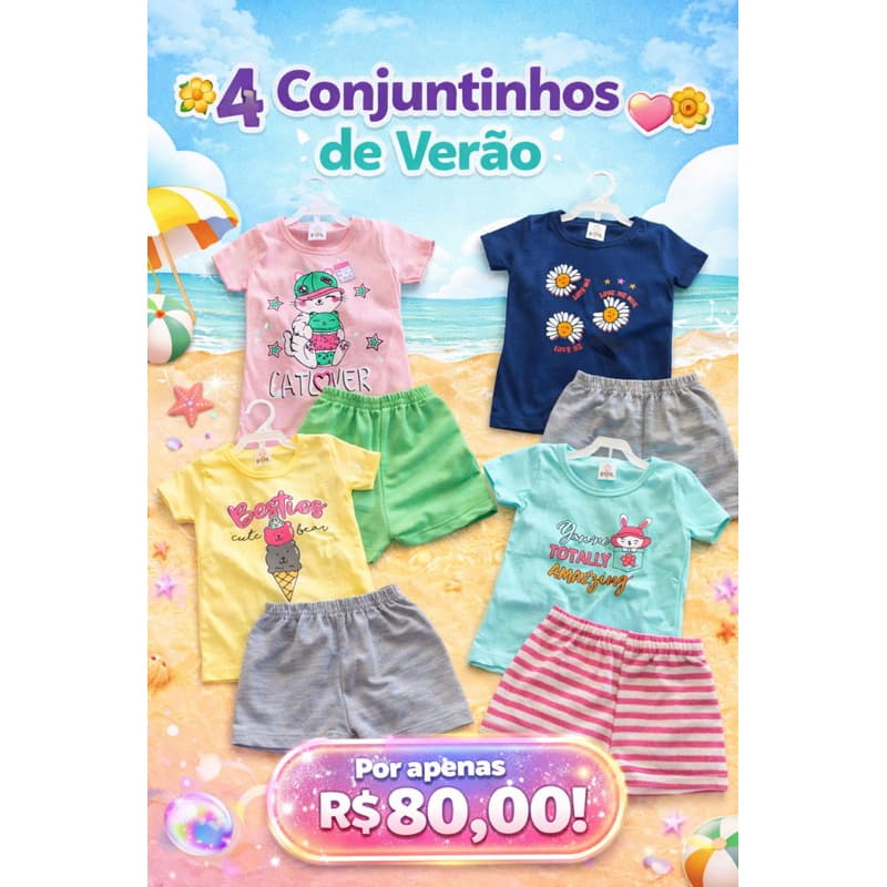 Kit 4 Conjuntos Infantis Verão | Malha Fresquinha | Envio Imediato