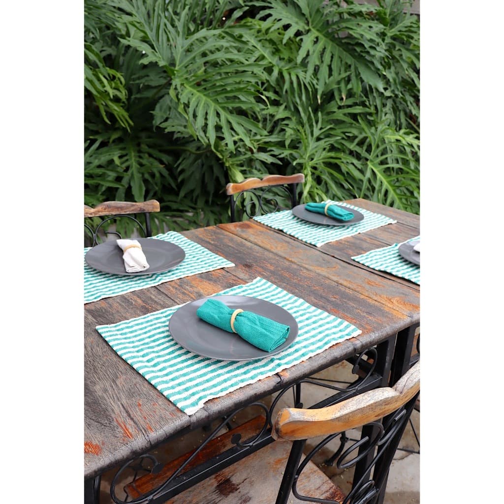 Kit De Jogo Americano Decorativo Para Mesa 100% Algodão Tear Mineiro 4 Lugares (Americanos + Guardanapos + Argolas)