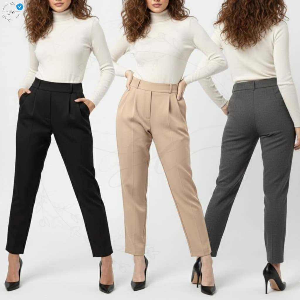 Calça Social de Alfaiataria Feminina Tecido Premium Ultra Confortável Cintura Alta com Bolsos Cauial