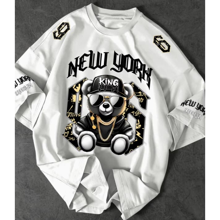 Camiseta Urso Moda Urbana Urso New York Ostentação Cordão de Ouro 96 Streetwear