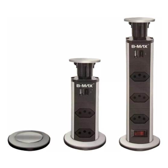 Torre Tomada de Embutir Multiplug 3 Entradas Retrátil Mesa Bancada USB + TIPO C BIVOLT