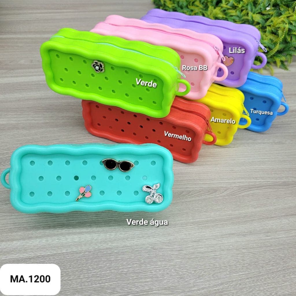 Estojo De Lapis Escolar Silicone Emborrachado Colorido Com Zíper - Porta Lápis Alta Qualidade