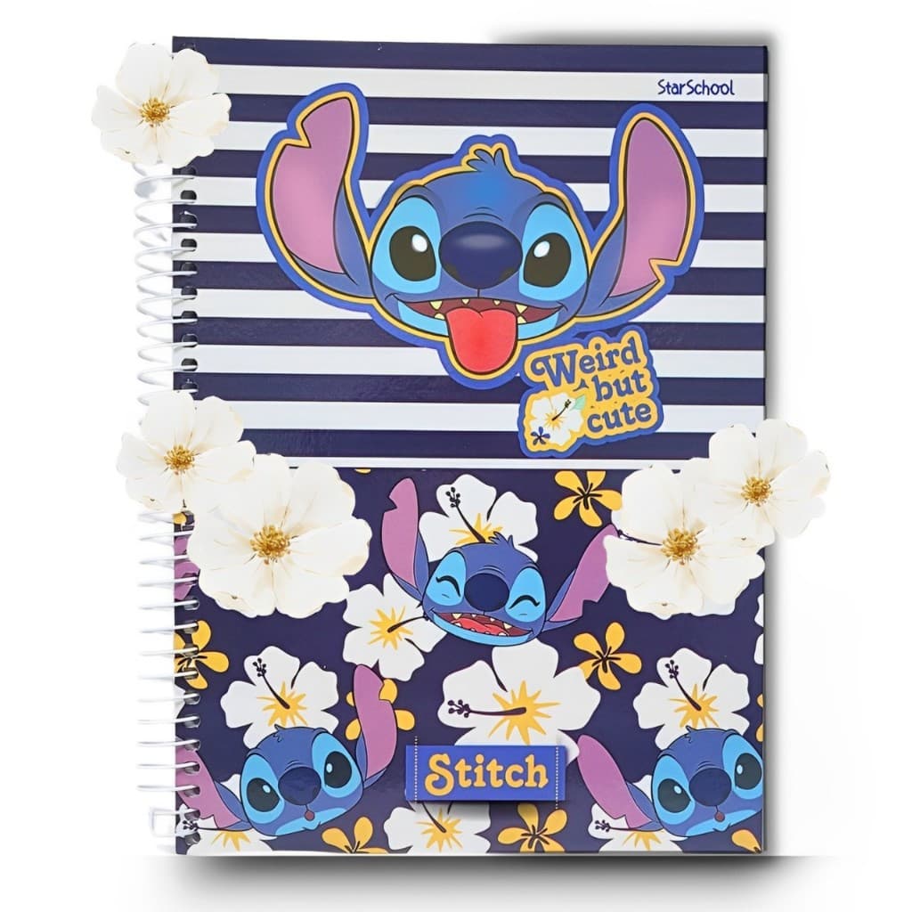 Caderno Escolar 1 Matérias Stitch Capa Dura 80 Folhas + Adesivos
