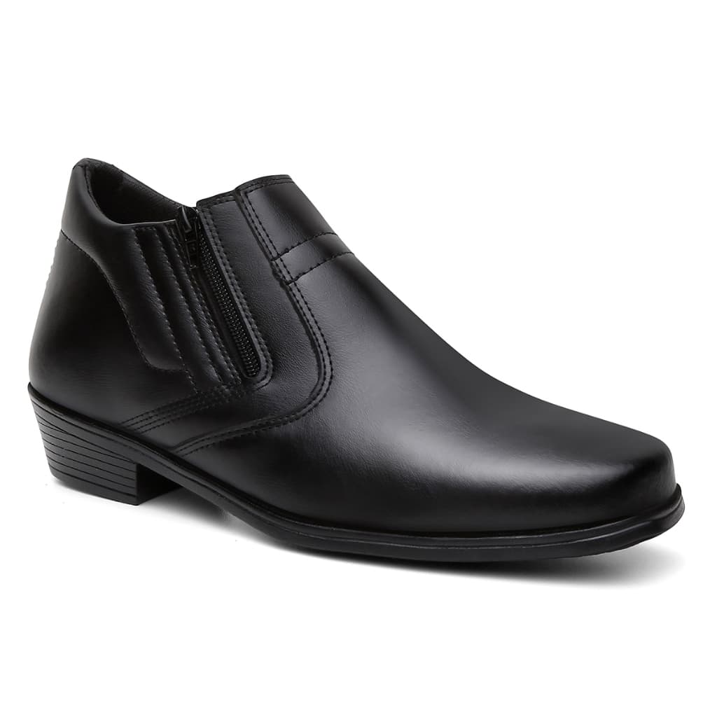 Bota Masculina Social Confortável Zíper Cano Baixo Moderna Preto