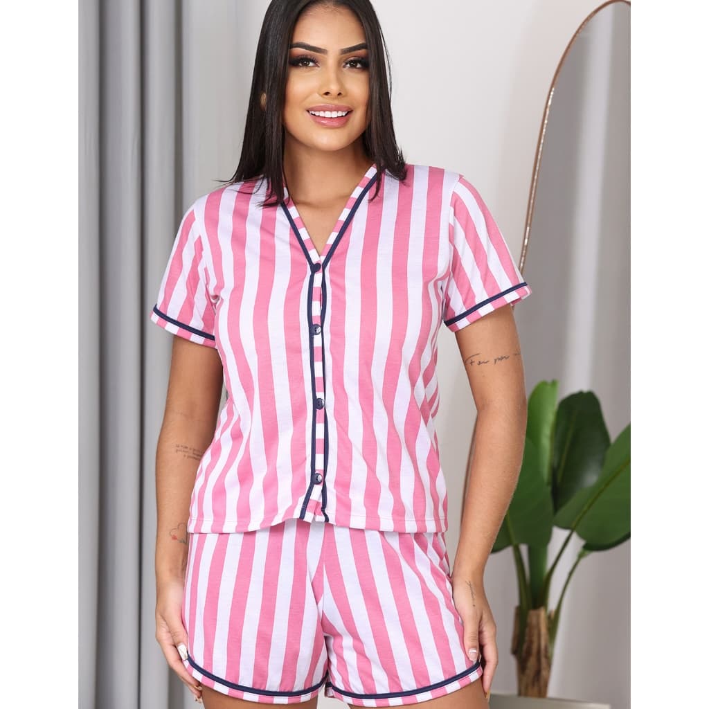 Pijama Feminino Blogueira Botão Funcional Amamentação Americano Baby Doll Gestante Dormir Verão