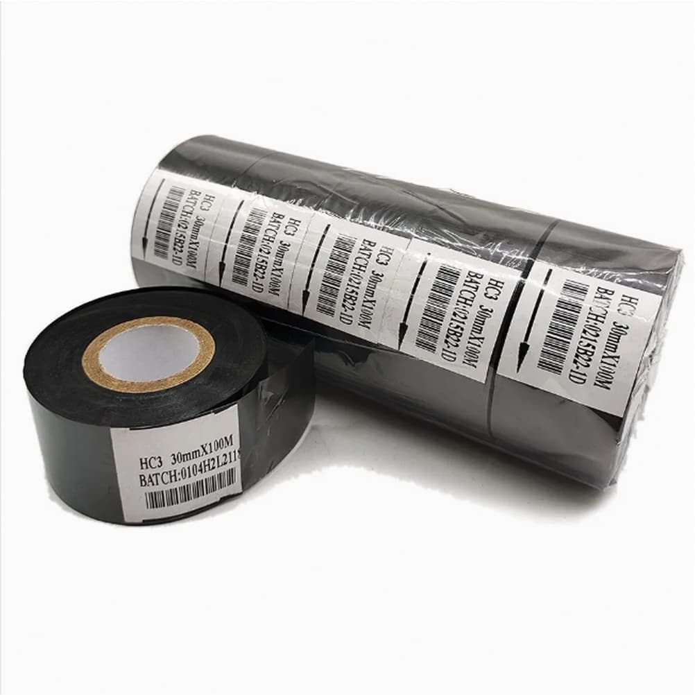 10 Unidades de Fita Ribbon para Datador Térmico 30mm x 100m - Cor Preta
