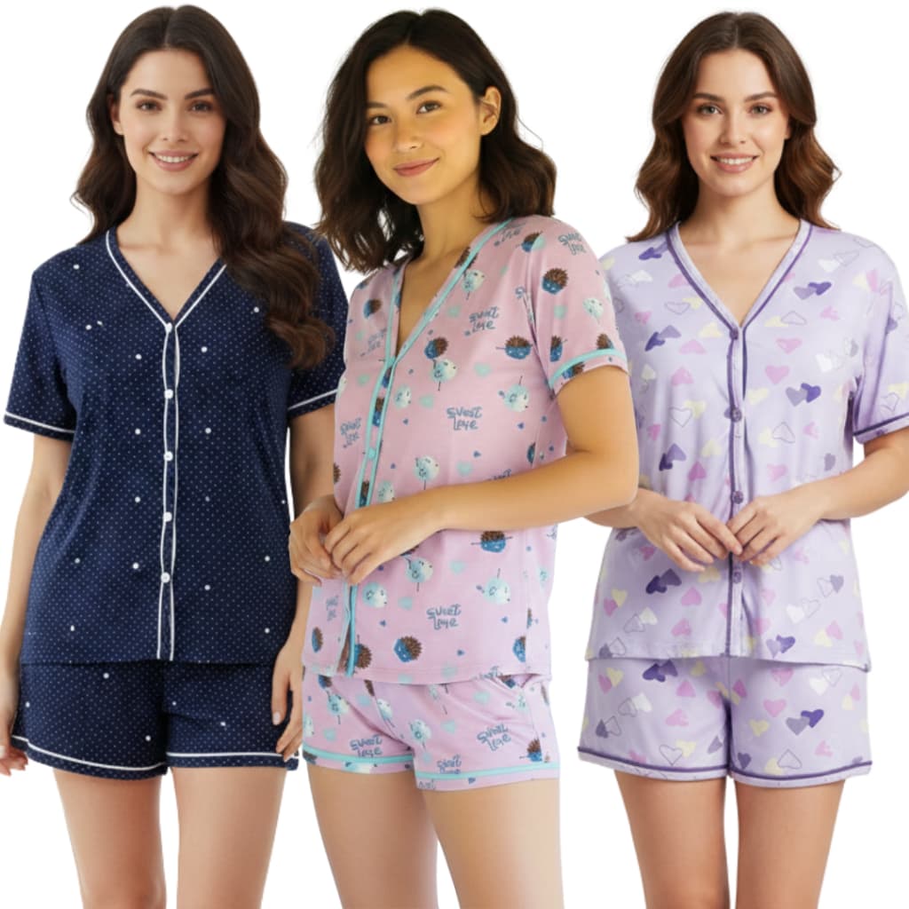 Pijama Blogueirinha Suede Feminino Botão Estampado Adulto Americano