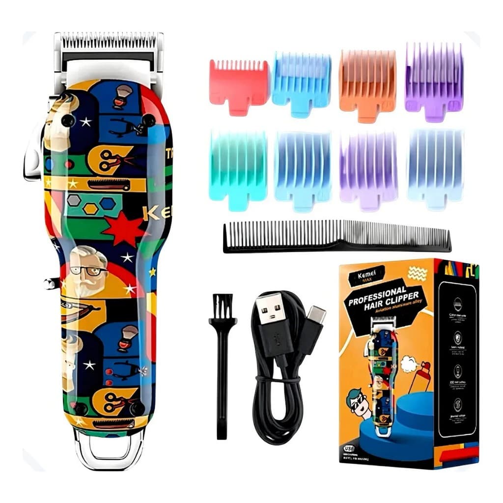 Máquina de Cortar Cabelo Kemei Max 2092 Sem Fio com 8 Pentes
