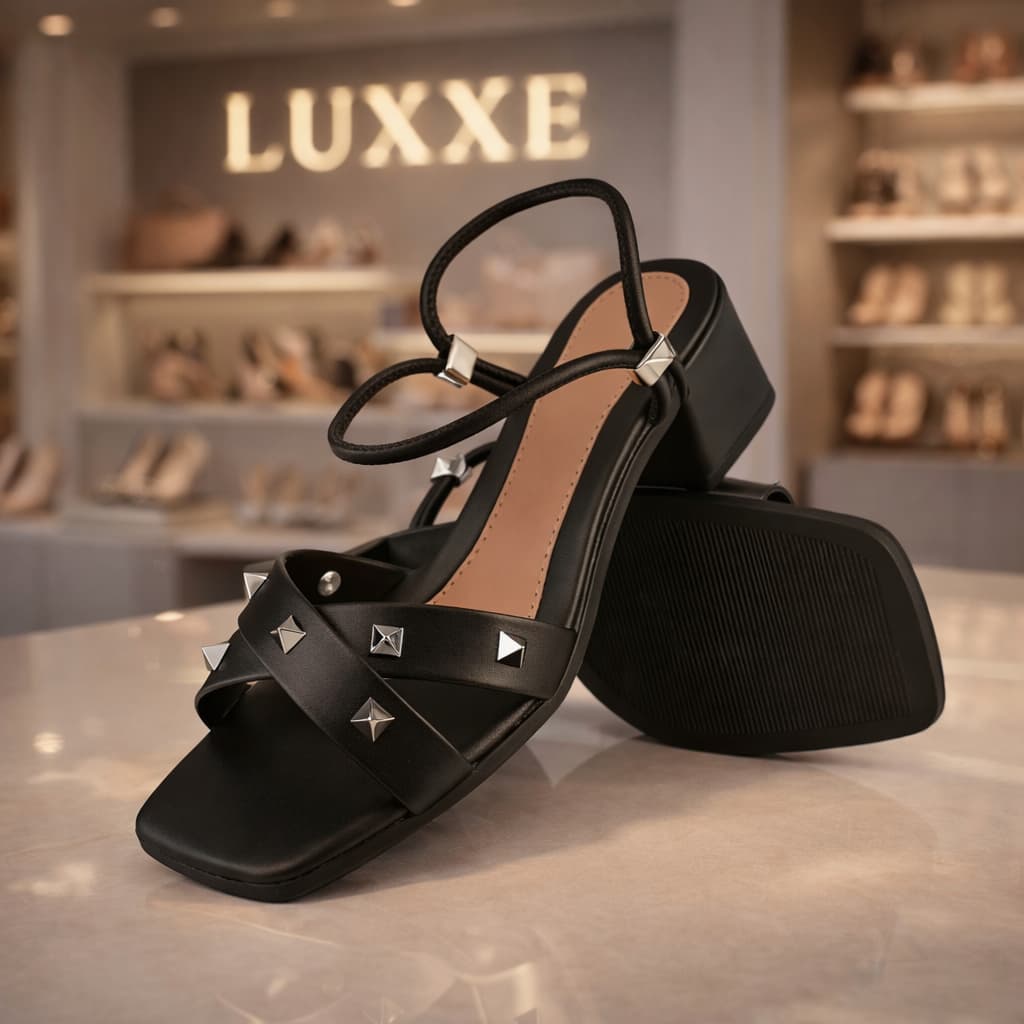 Sandália salto bloco Sandália feminina Sandália apliques spike