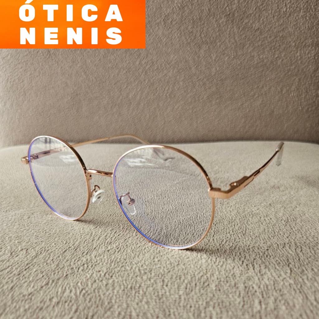Óculos Armação feminina gatinho arredondada blogueira redonda Metal gatinha dourada modelo 72863
