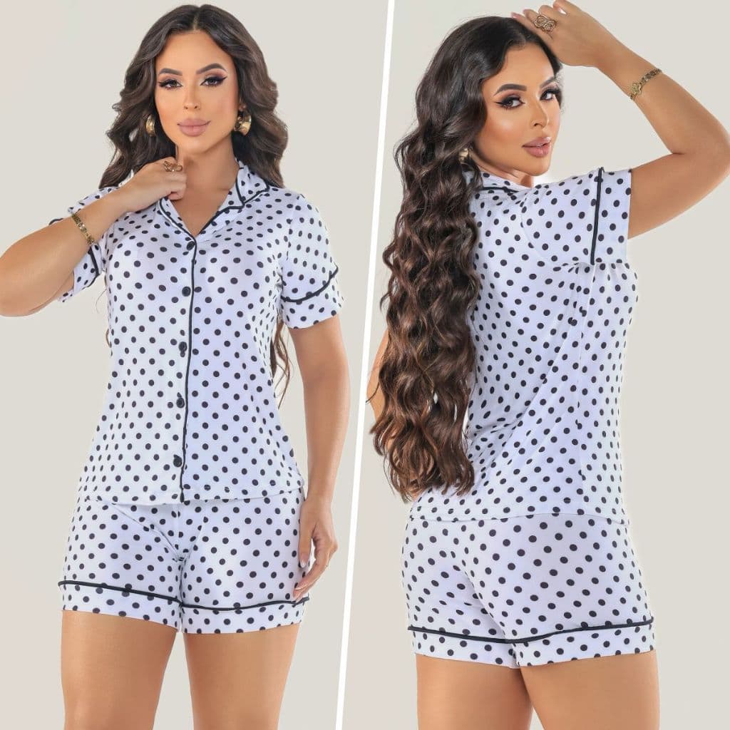 Pijama Americano Feminino Luxo Blogueira short doll De Botões Pós Cirúrgico Dia da Noiva Short Doll Toque de Seda