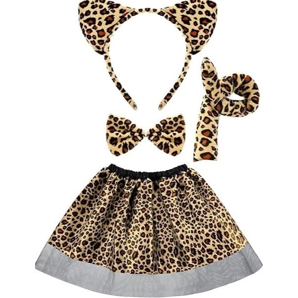 Kit Fantasia Oncinha Infantil Luxo - 4 Peças (Tiara, Gravata, Cauda e Saia) 53x34cm