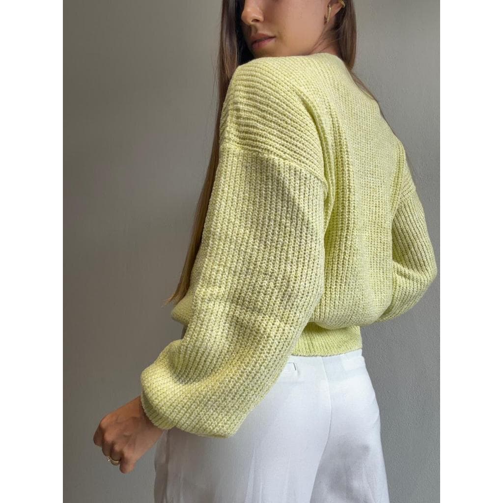 Blusa Tricot Mousse Manga Bufante Trico Inverno Ponto Fang