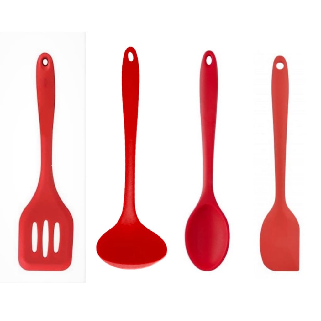 Kit Utensílios de Silicone para Cozinha Concha, Colher, Espatula vazada e Espátula 4 peças