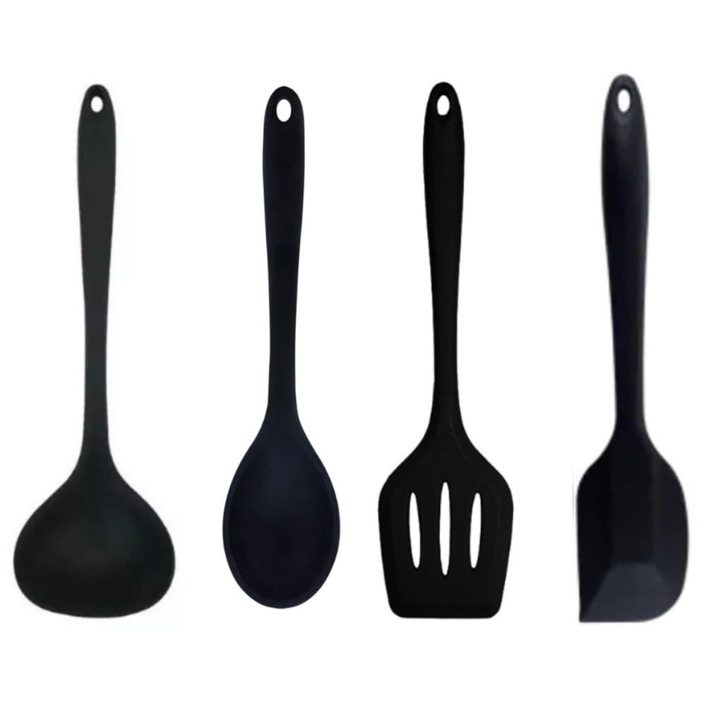 Kit Concha, Espátula Vazada, Colher e Espátula em Silicone Preta