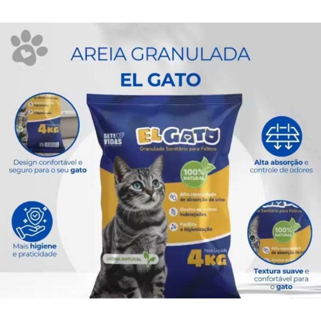 kit caixa de areia 4 peças para gatos higiênico areia granulada El Gato 4kg