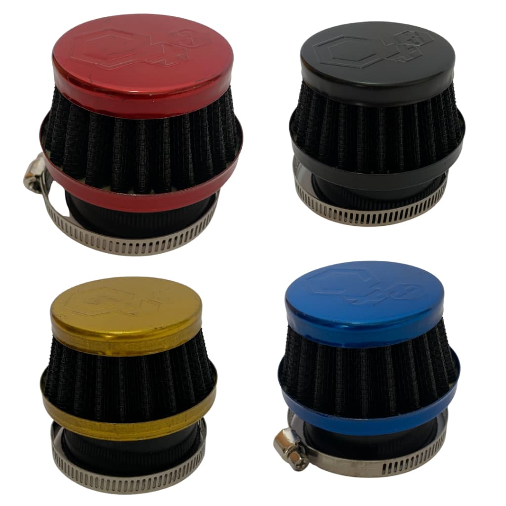Filtro de Ar Esportivo Reto Universal Moto 50cc a 125cc Pop/Biz/Shineray Alto Fluxo + Redutores 28/35/45mm + Abraçadeira