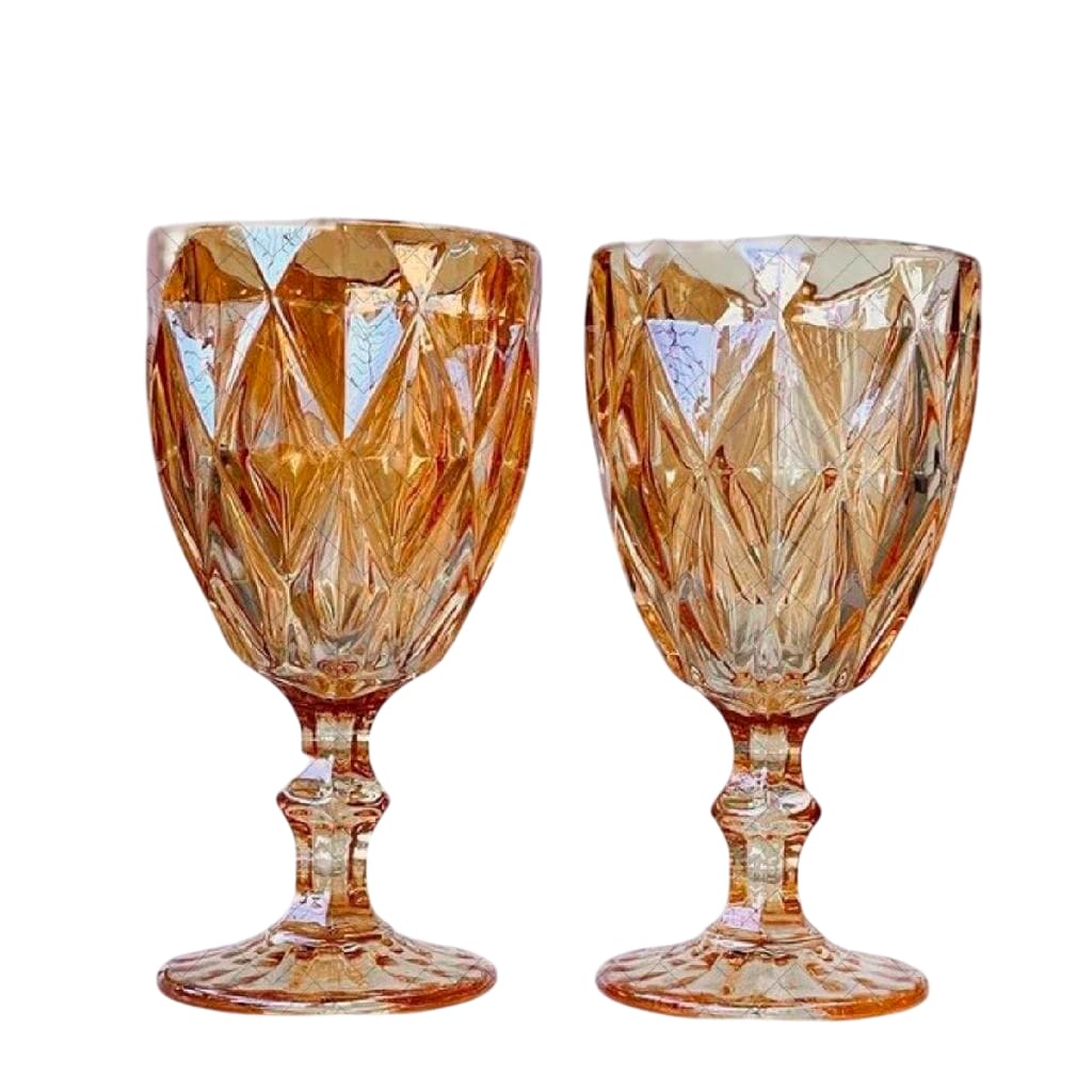 jogo de taças de vidro ambar brilhante 02 ou 04 unidades diamond grande reforçada 320 ML