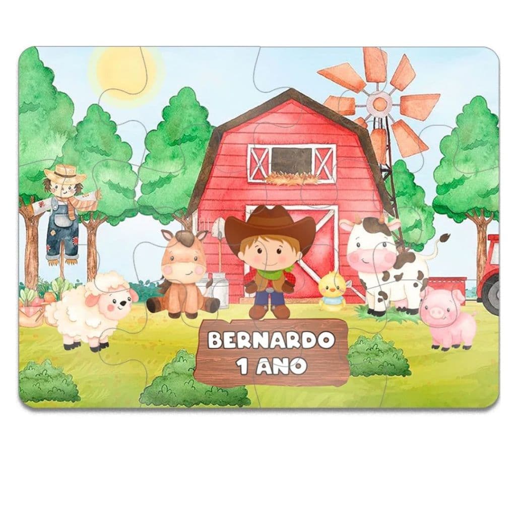 Quebra Cabeça 12 peças Personalizado Tema Fazendinha Menino | Diversos Temas