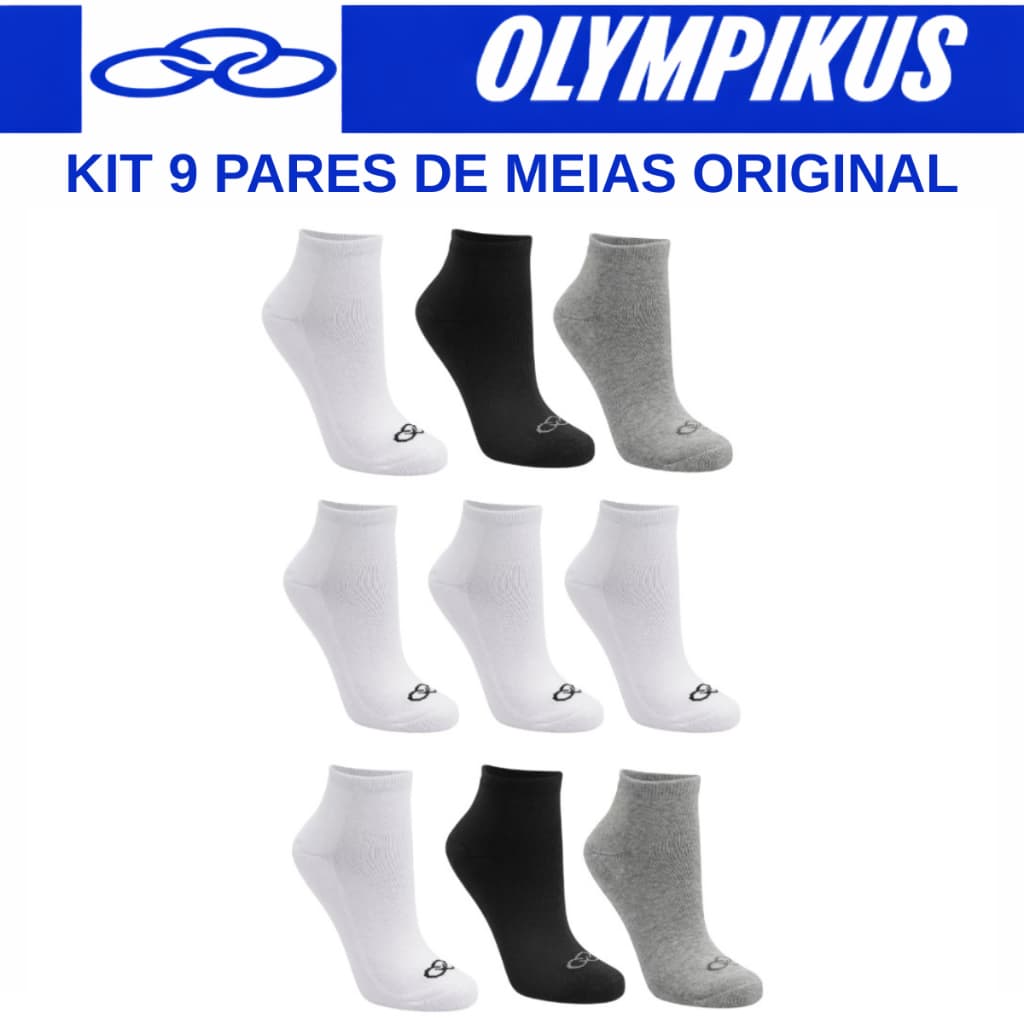 Kit 9 Pares Meia Olympikus Esportiva Cano Curto Confortável Masculina Feminina Academia Cross Corrida Poliamida