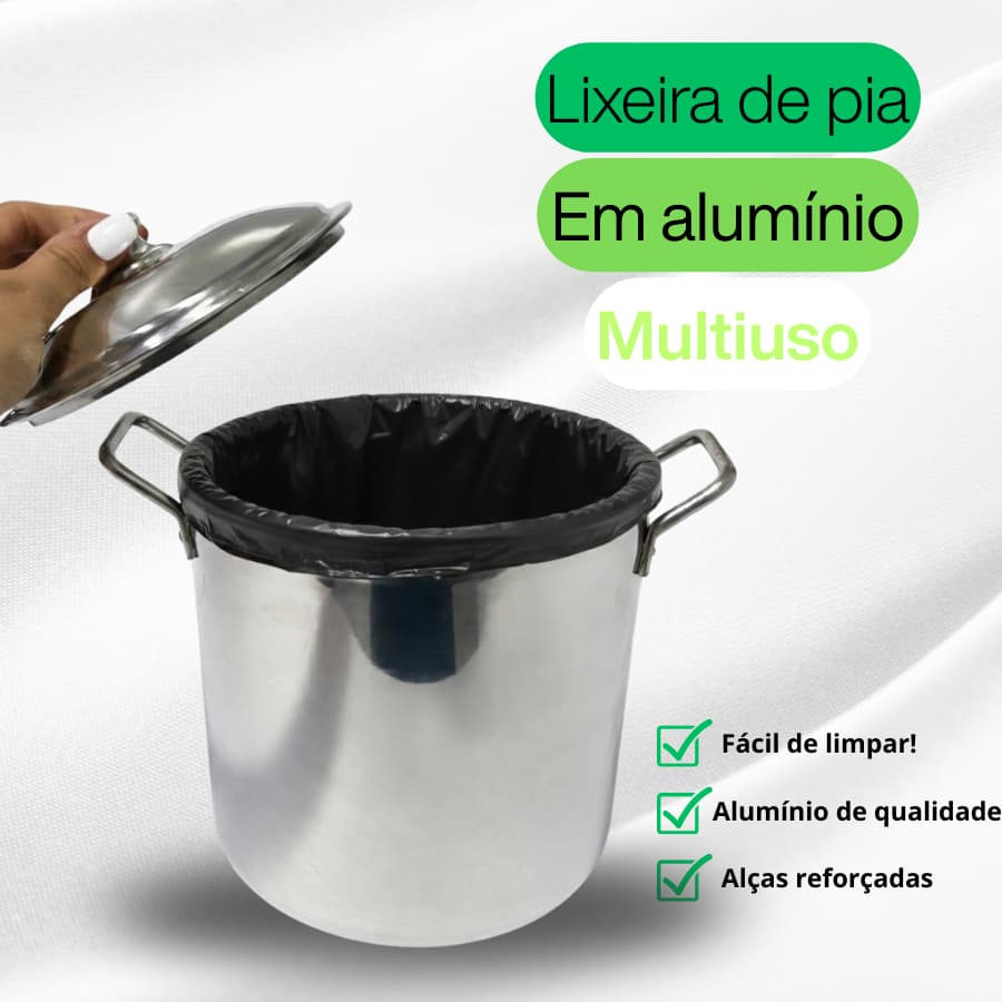 Lixeira em Alumínio com Tampa para Pia – Prática, Durável e Sofisticada