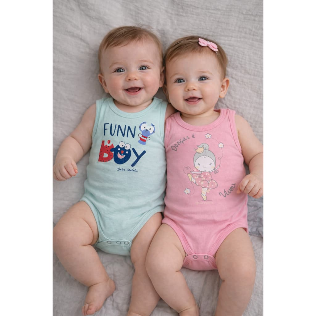 Kit com 2 Body Regata Menina e Menino Bicho Molhado