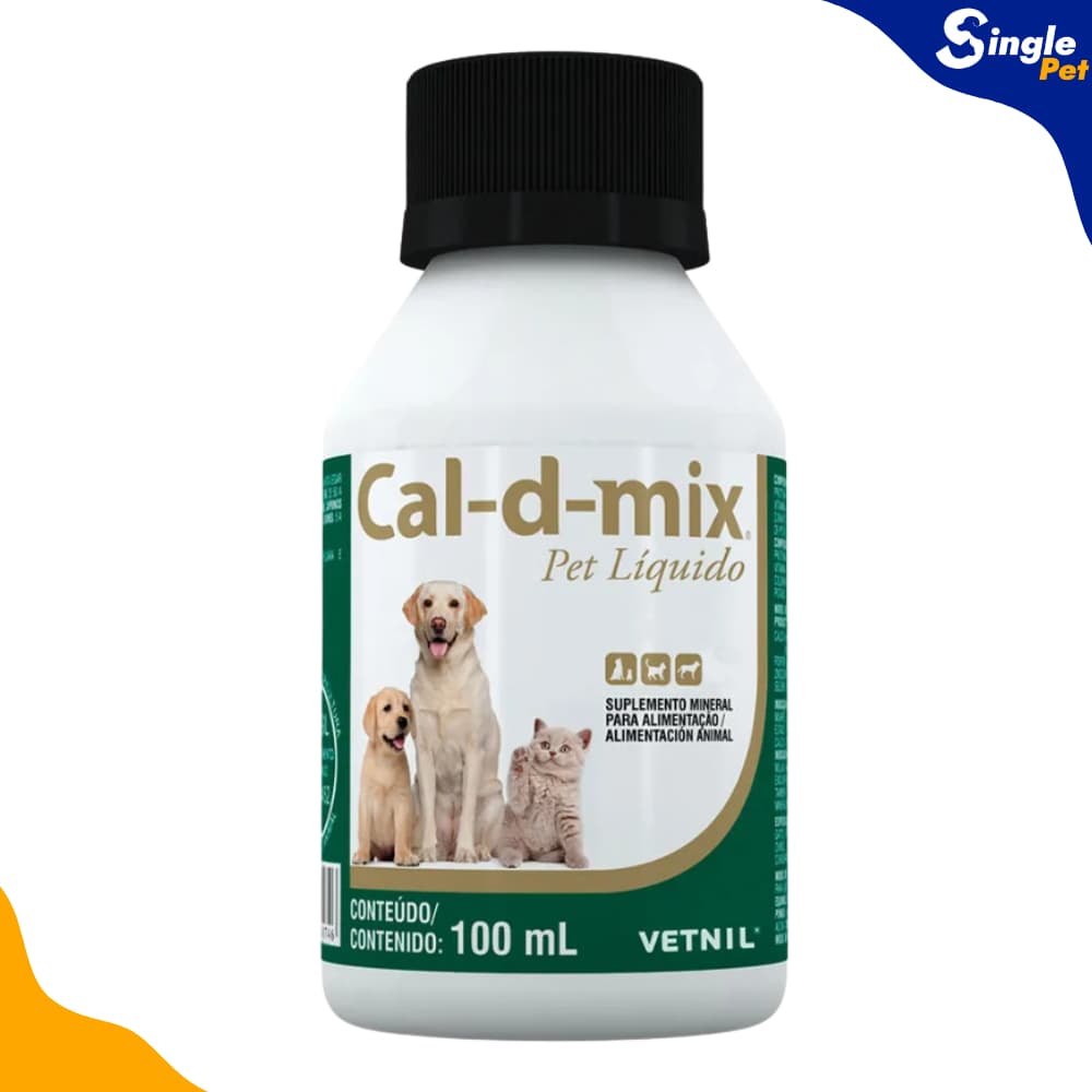 Cal-D-Mix Vetnil 100ml - Suplemento de Cálcio Oral para Cães e Gatos - Fortalecimento Ósseo